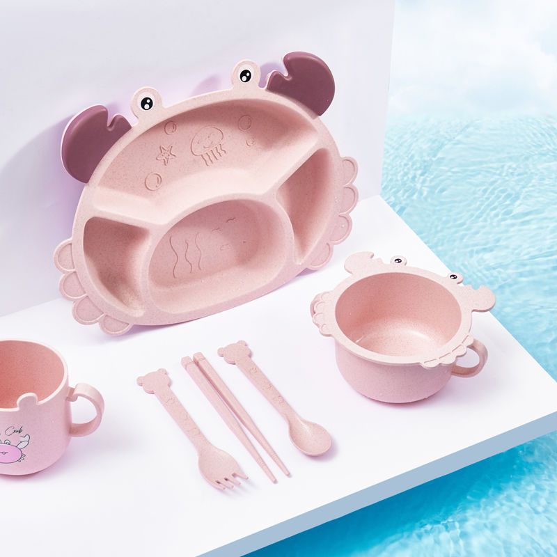 Baby Food Utensils Set - 4/6 Buah Piring Anak-anak Kepiting, Peralatan
