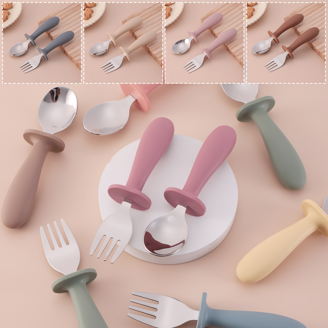 Baby Food Utensils Set - Warna Anak-anak 2 Buah Set Sendok