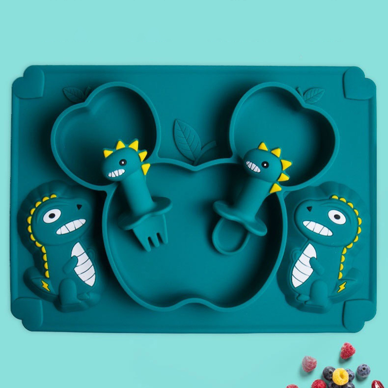 Baby Food Utensils Set - Peralatan Makan Silikon Dinosaurus Bayi Set